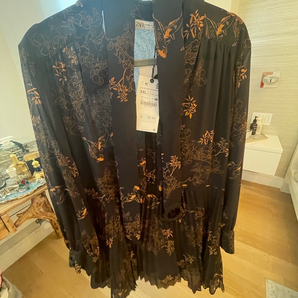 Zara Black and Gold Ruffled Tiered Dress